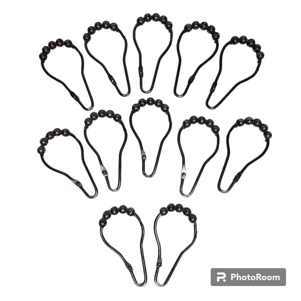 12-Piece Shower Curtain Metal Rings Rollerball Bearings Style Brushed Metal
